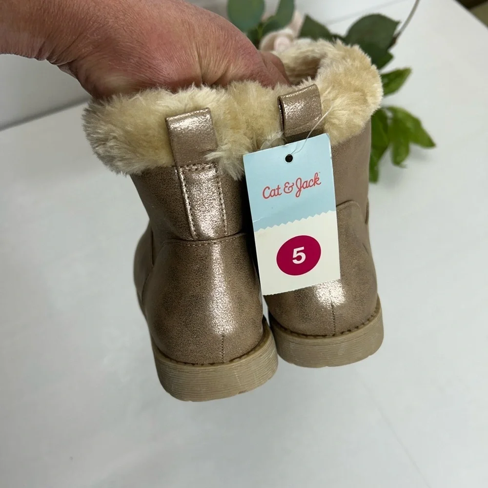 Women’s Metallic Taupe Faux-Fur Lined Ankle Boots